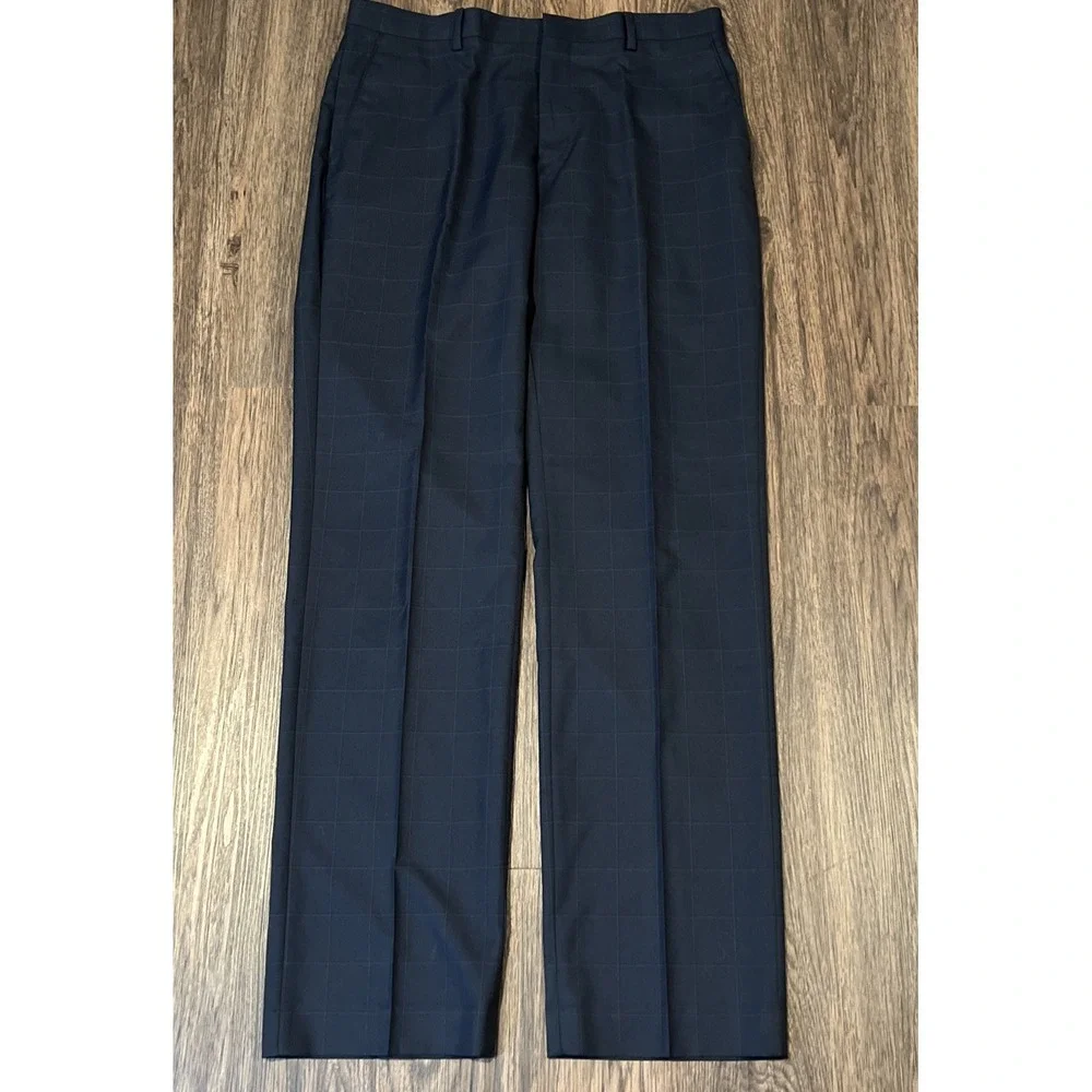 Banana Republic Tailored Fit Windowpane Navy Suit Mens Pants 44L 33X34-Set